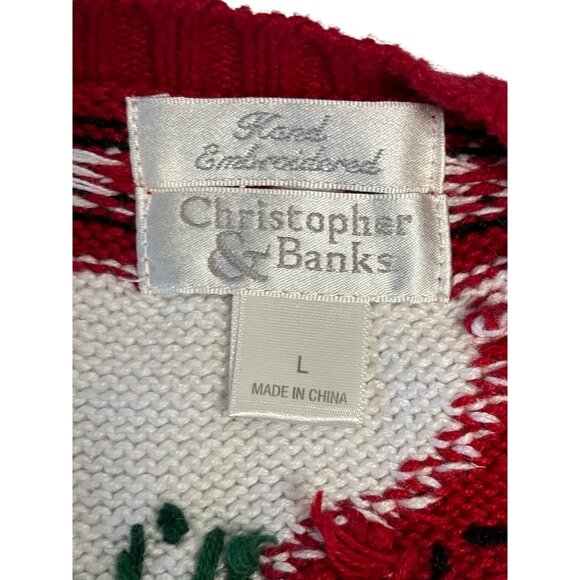 Holiday-Themed Christopher & Banks Womens Cardigan With Cardinal & Snowflake Pat - Picture 5 of 8